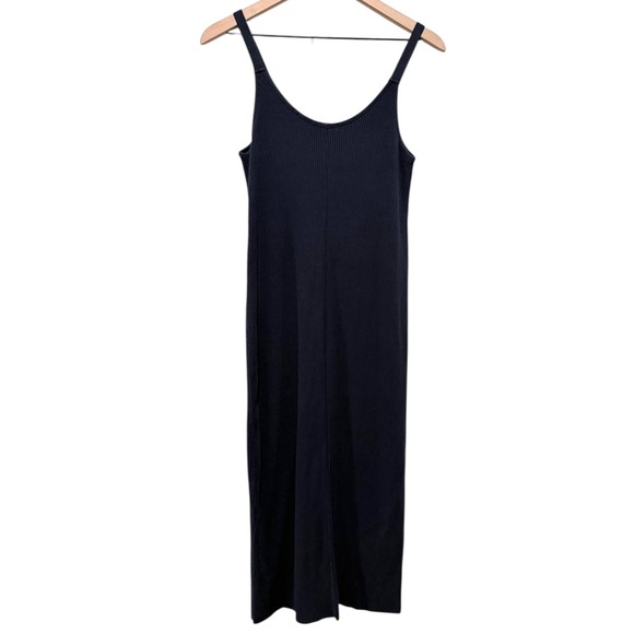 Vince Ribbed Camisole Midi Slip Dress Size M Dark Blue Fitted Stretch Sleeveless - Picture 2 of 6